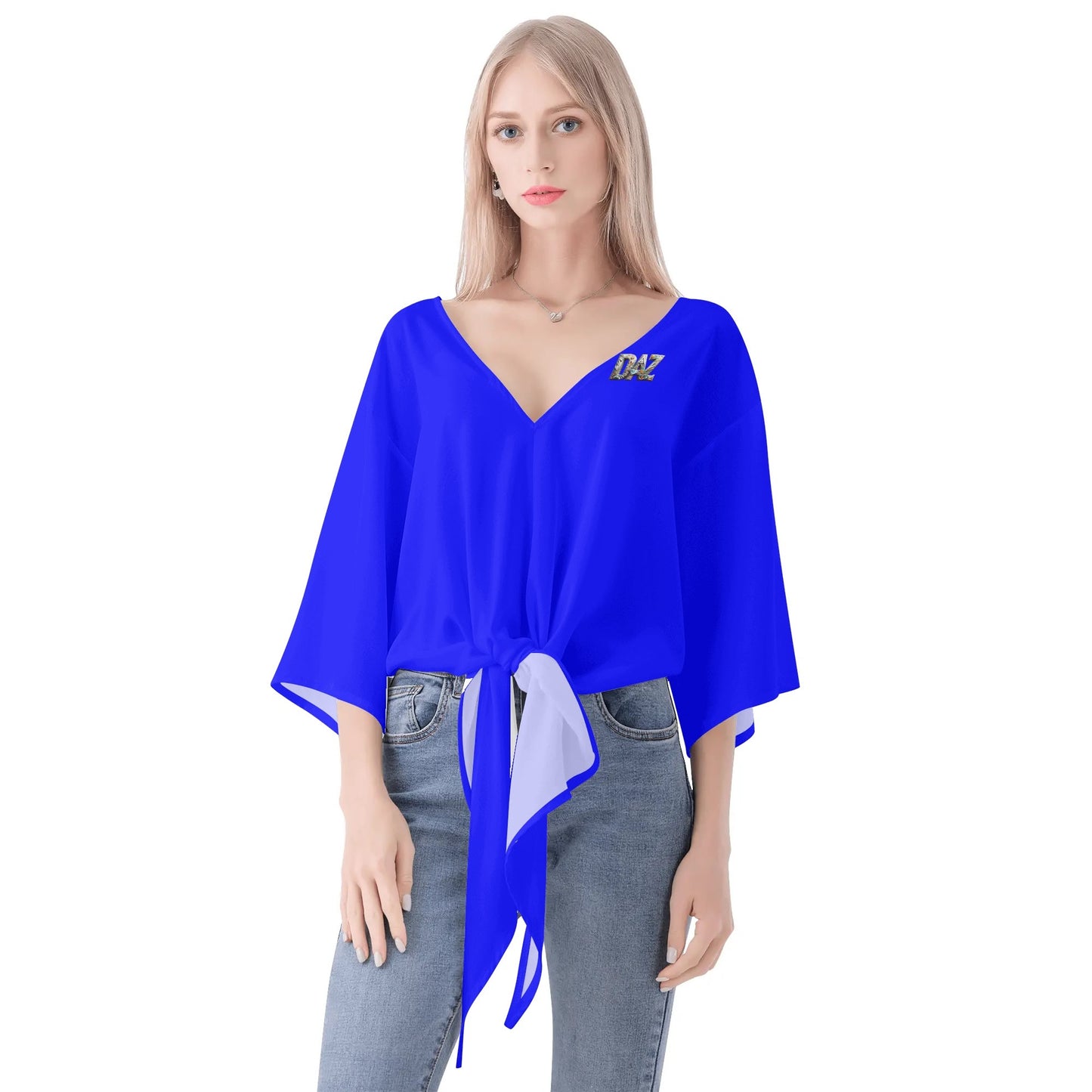 Blusa de gasa DAZ Premium con nudo delantero y escote en V para mujer