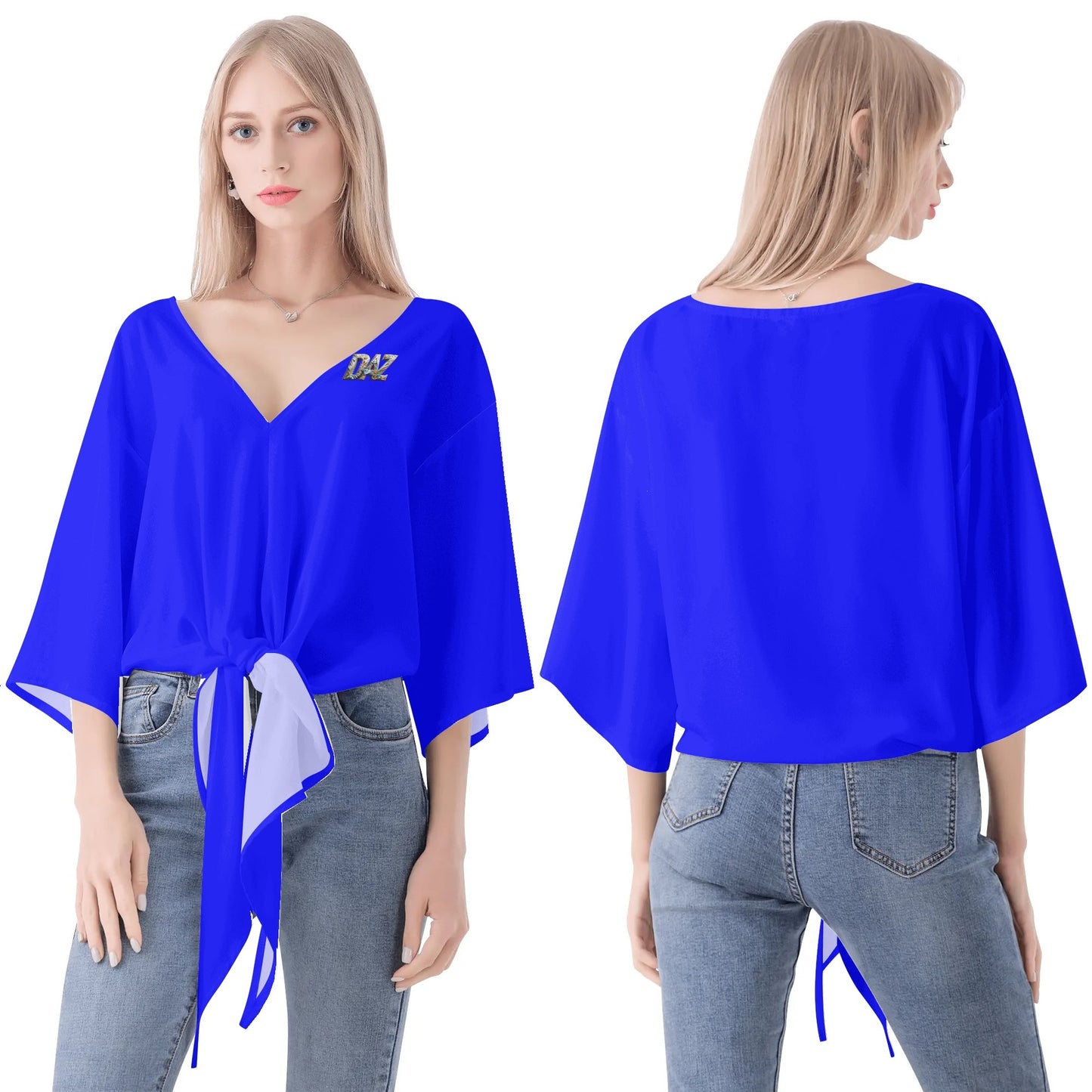 Blusa de gasa DAZ Premium con nudo delantero y escote en V para mujer