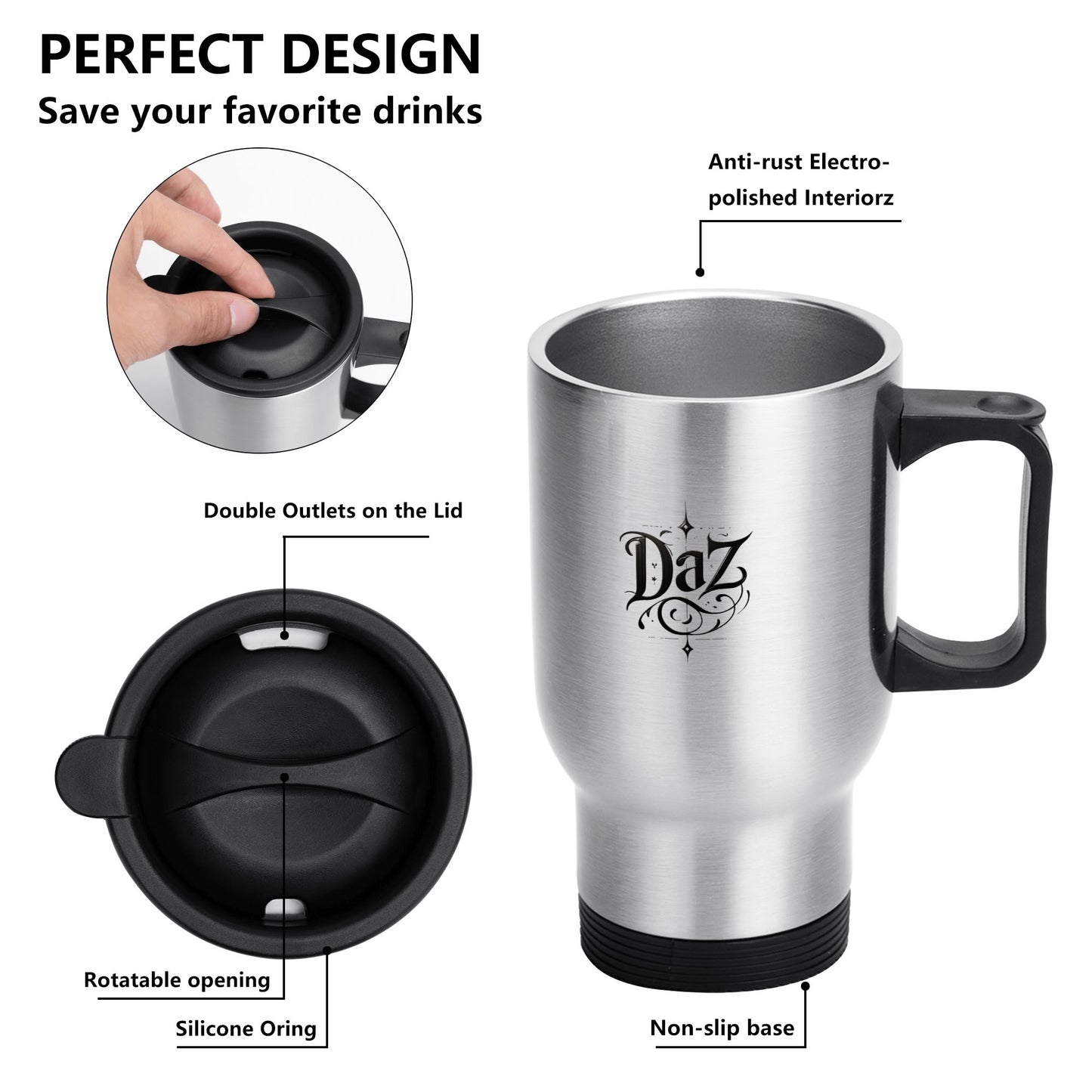 Taza de acero inoxidable DAZ Luxury (14 oz)