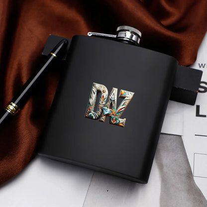 DAZ Luxury Black Stainless Steel 7oz Personalized Hip Flask Set with Gift Box