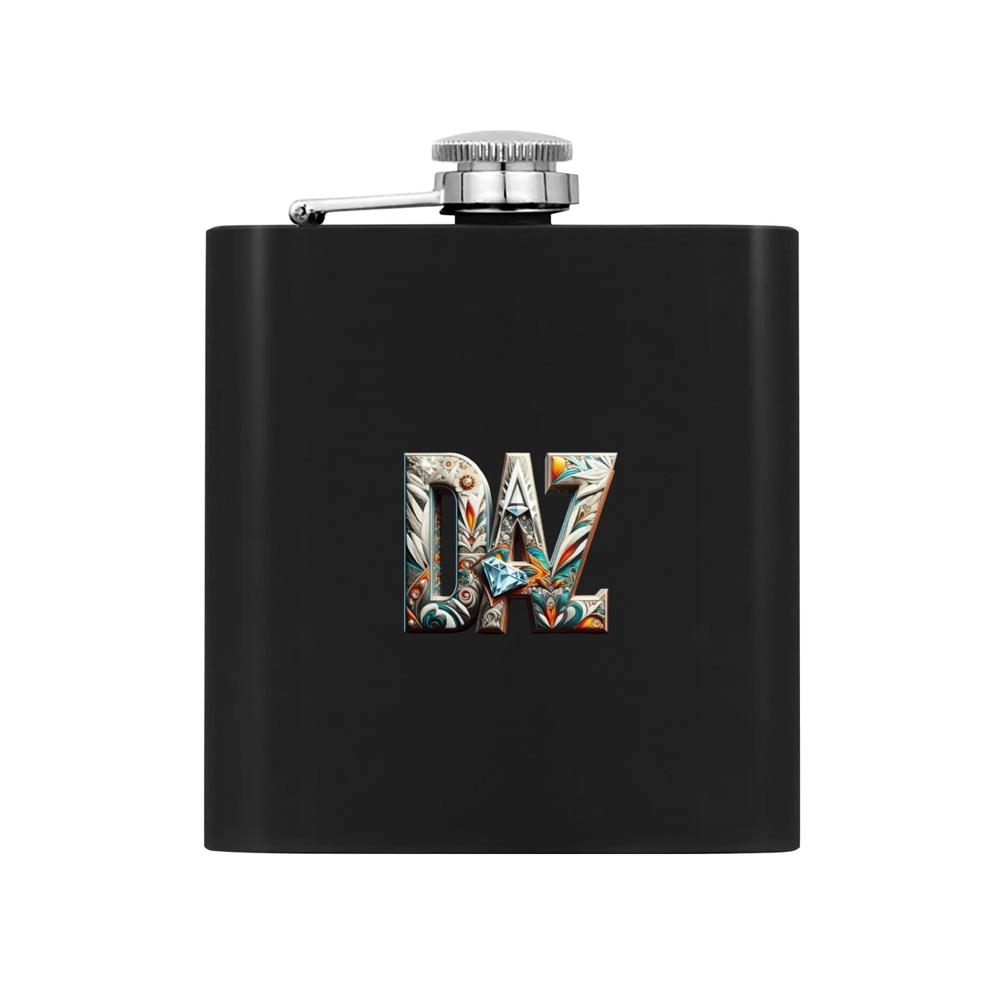 DAZ Luxury Black Stainless Steel 7oz Personalized Hip Flask Set with Gift Box