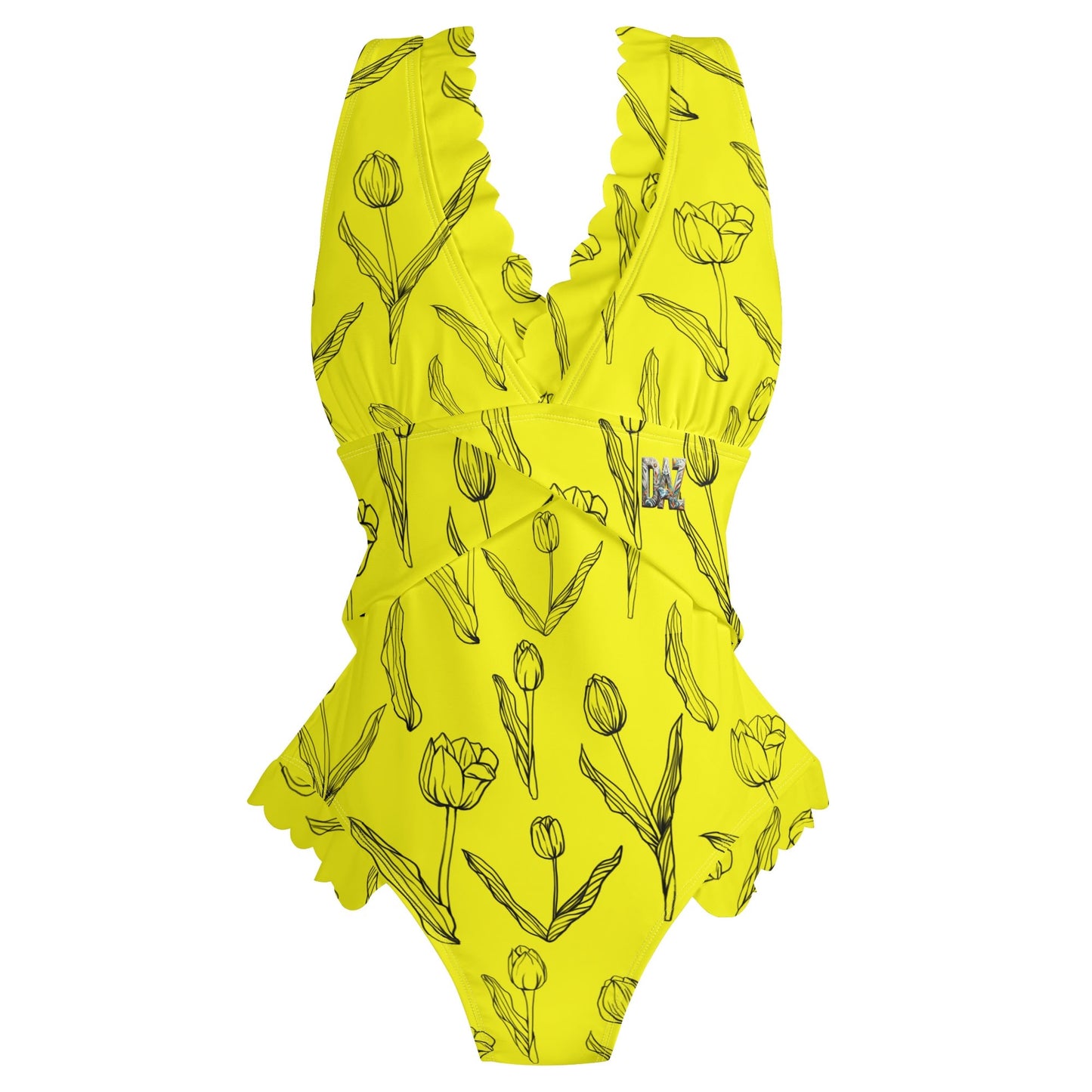 DAZ Luxury Women's One Piece Ruffle Criss Cross Trim Swimsuit