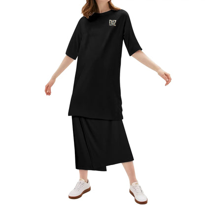 Women's Oversized Lightweight DAZ Short Sleeve T-Shirt and DAZ Midi Skirt Two Piece Set