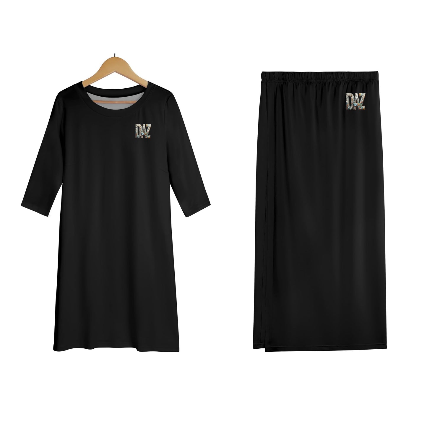 Women's Oversized Lightweight DAZ Short Sleeve T-Shirt and DAZ Midi Skirt Two Piece Set