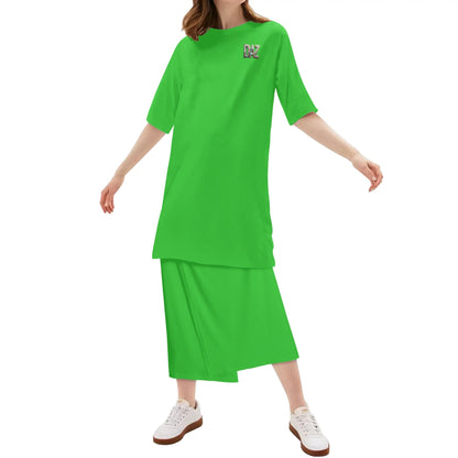 Women's Oversized Lightweight DAZ Short Sleeve T-Shirt and DAZ Midi Skirt Two Piece Set