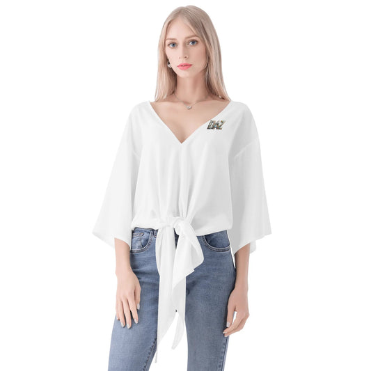 DAZ Premium Chiffon Blouse with Front Knot and V Neckline for Women