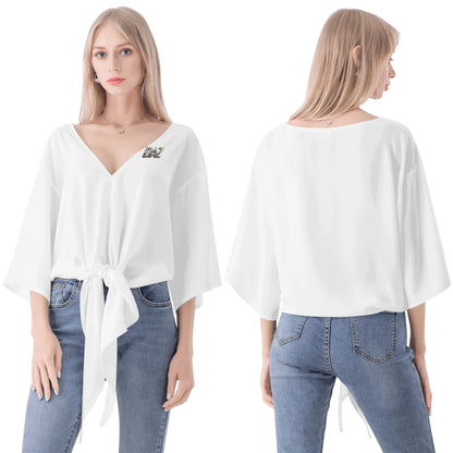 DAZ Premium Chiffon Blouse with Front Knot and V Neckline for Women