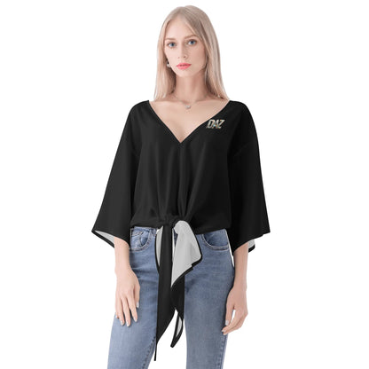 DAZ Premium Chiffon Blouse with Front Knot and V Neckline for Women