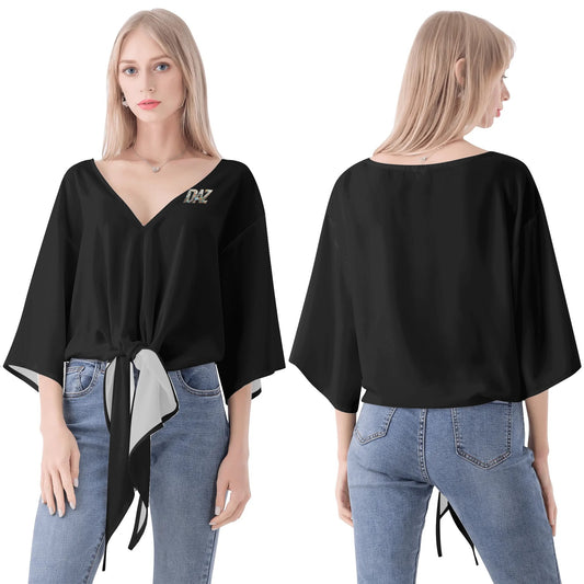 DAZ Premium Chiffon Blouse with Front Knot and V Neckline for Women