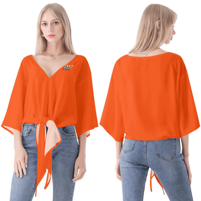 DAZ Premium Chiffon Blouse with Front Knot and V Neckline for Women