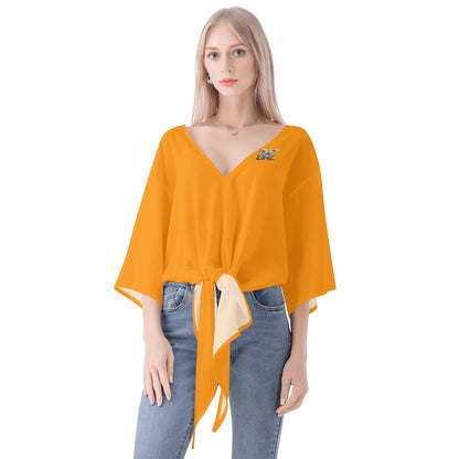 DAZ Premium Chiffon Blouse with Front Knot and V Neckline for Women