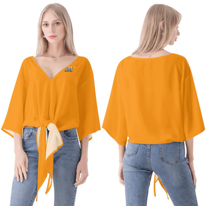 DAZ Premium Chiffon Blouse with Front Knot and V Neckline for Women