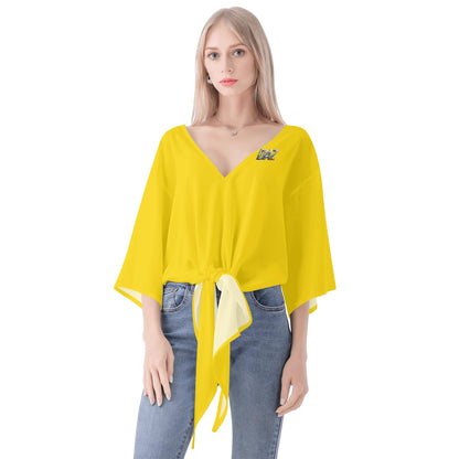 DAZ Premium Chiffon Blouse with Front Knot and V Neckline for Women