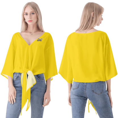 DAZ Premium Chiffon Blouse with Front Knot and V Neckline for Women