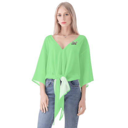 DAZ Premium Chiffon Blouse with Front Knot and V Neckline for Women