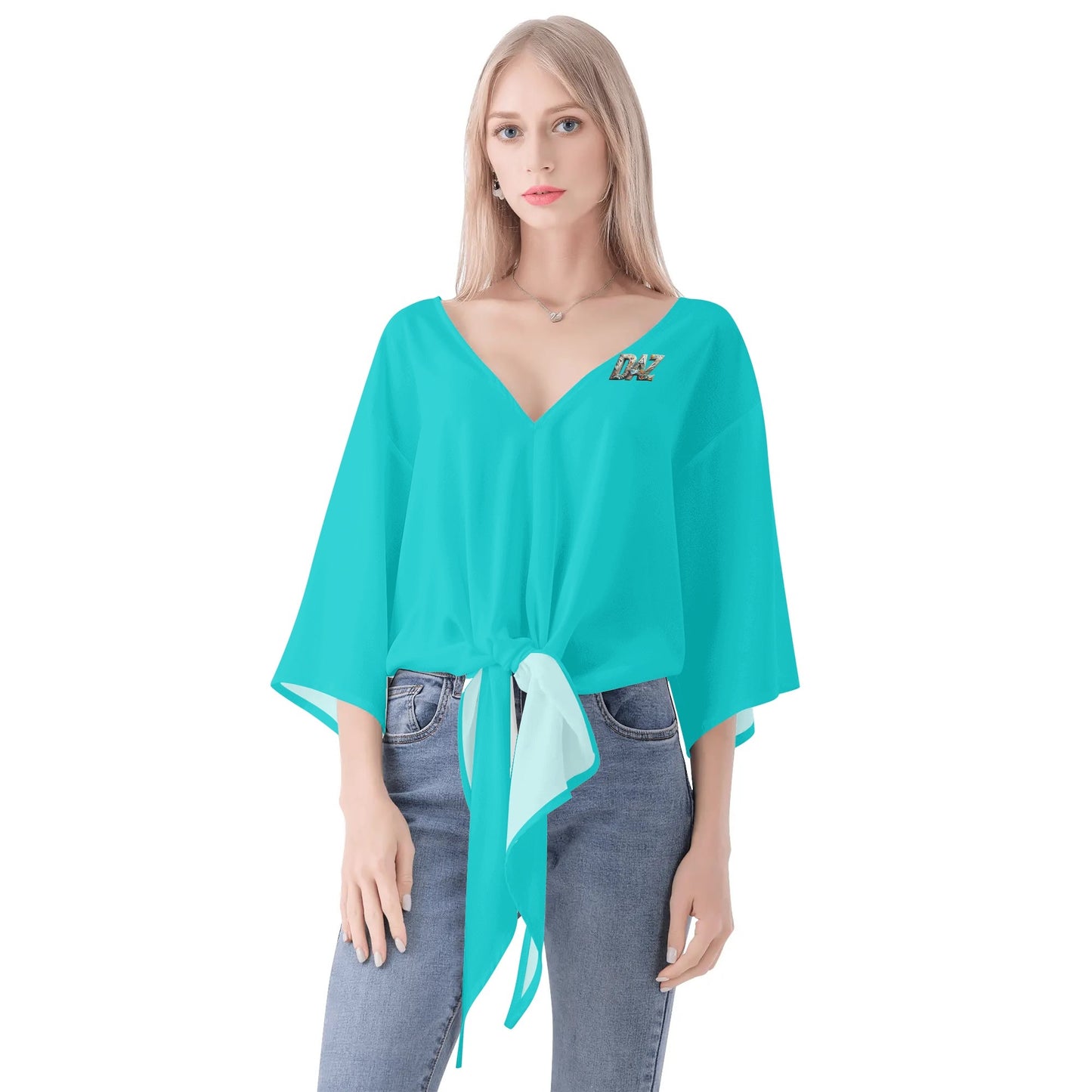 DAZ Premium Chiffon Blouse with Front Knot and V Neckline for Women