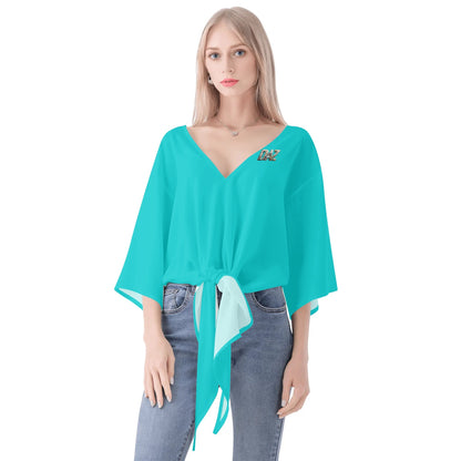 DAZ Premium Chiffon Blouse with Front Knot and V Neckline for Women