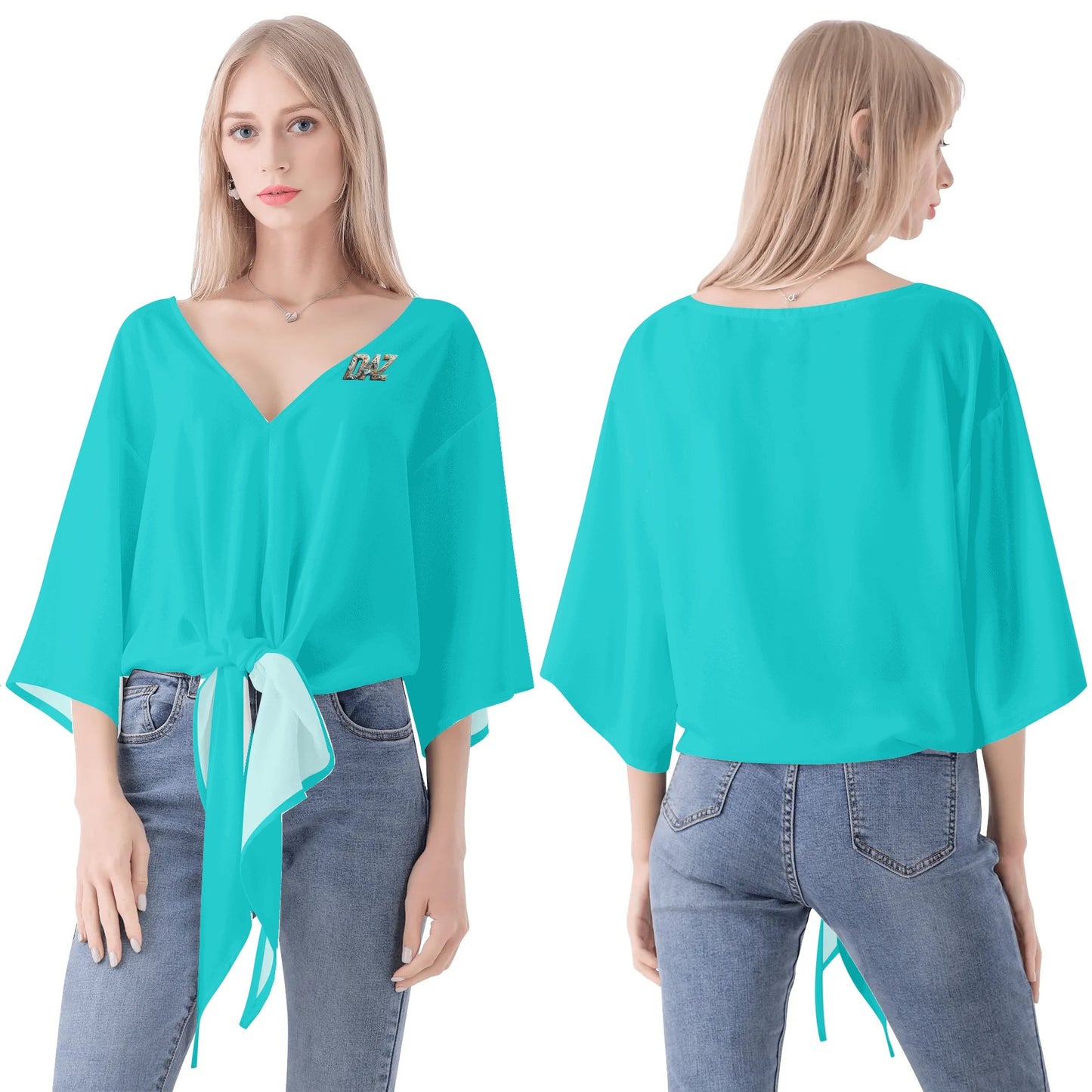 DAZ Premium Chiffon Blouse with Front Knot and V Neckline for Women