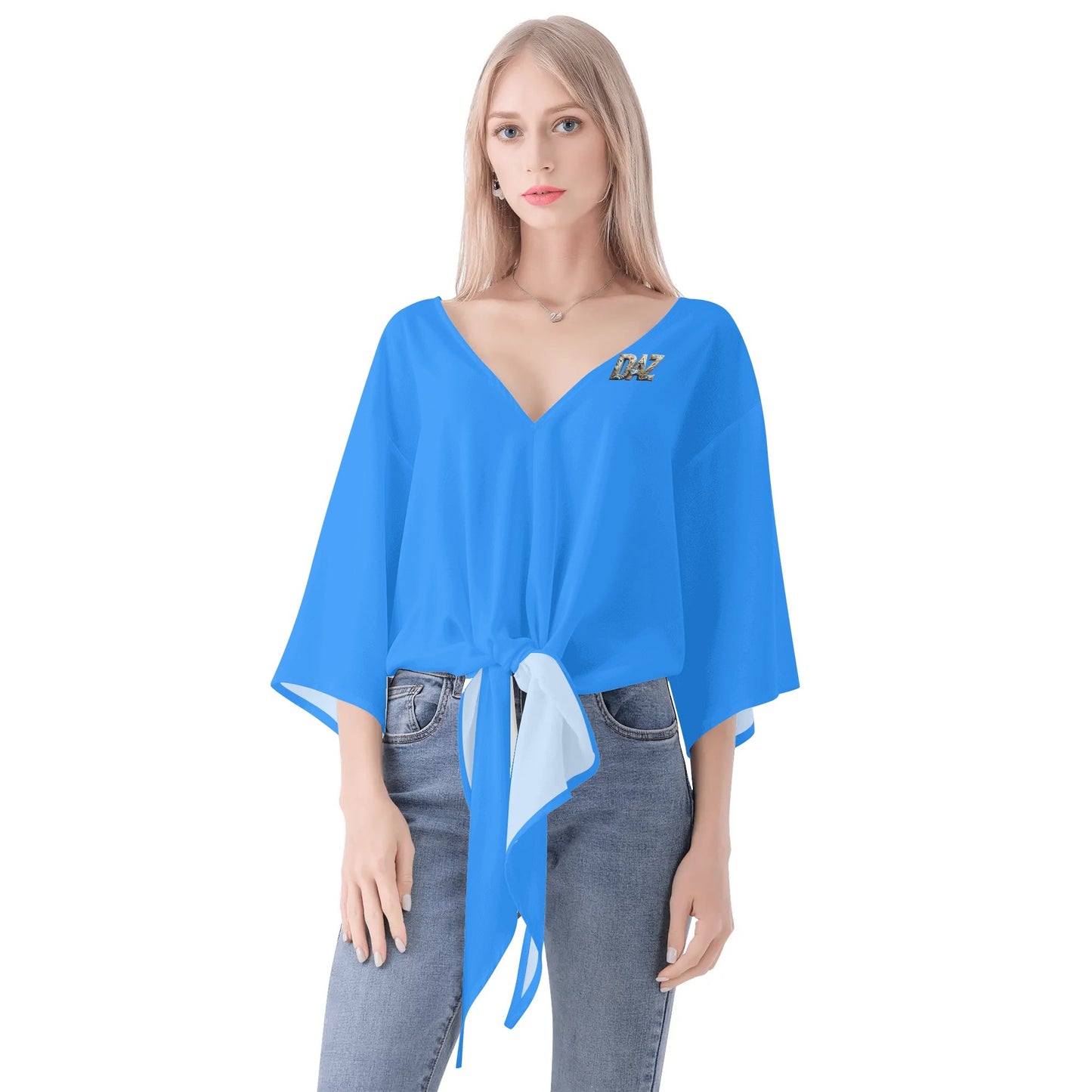 DAZ Premium Chiffon Blouse with Front Knot and V Neckline for Women