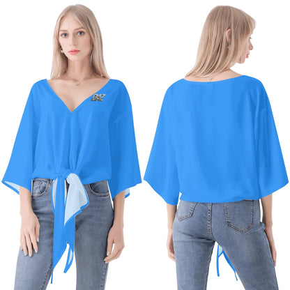 DAZ Premium Chiffon Blouse with Front Knot and V Neckline for Women