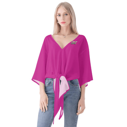 DAZ Premium Chiffon Blouse with Front Knot and V Neckline for Women