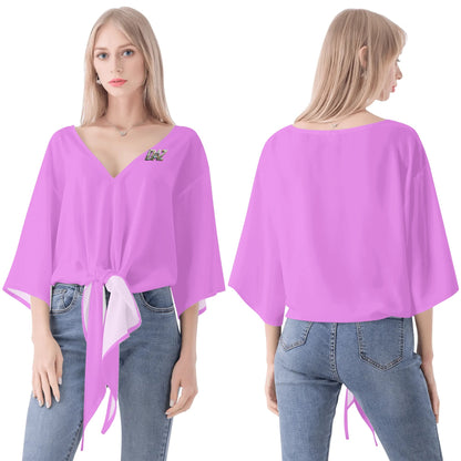 DAZ Premium Chiffon Blouse with Front Knot and V Neckline for Women