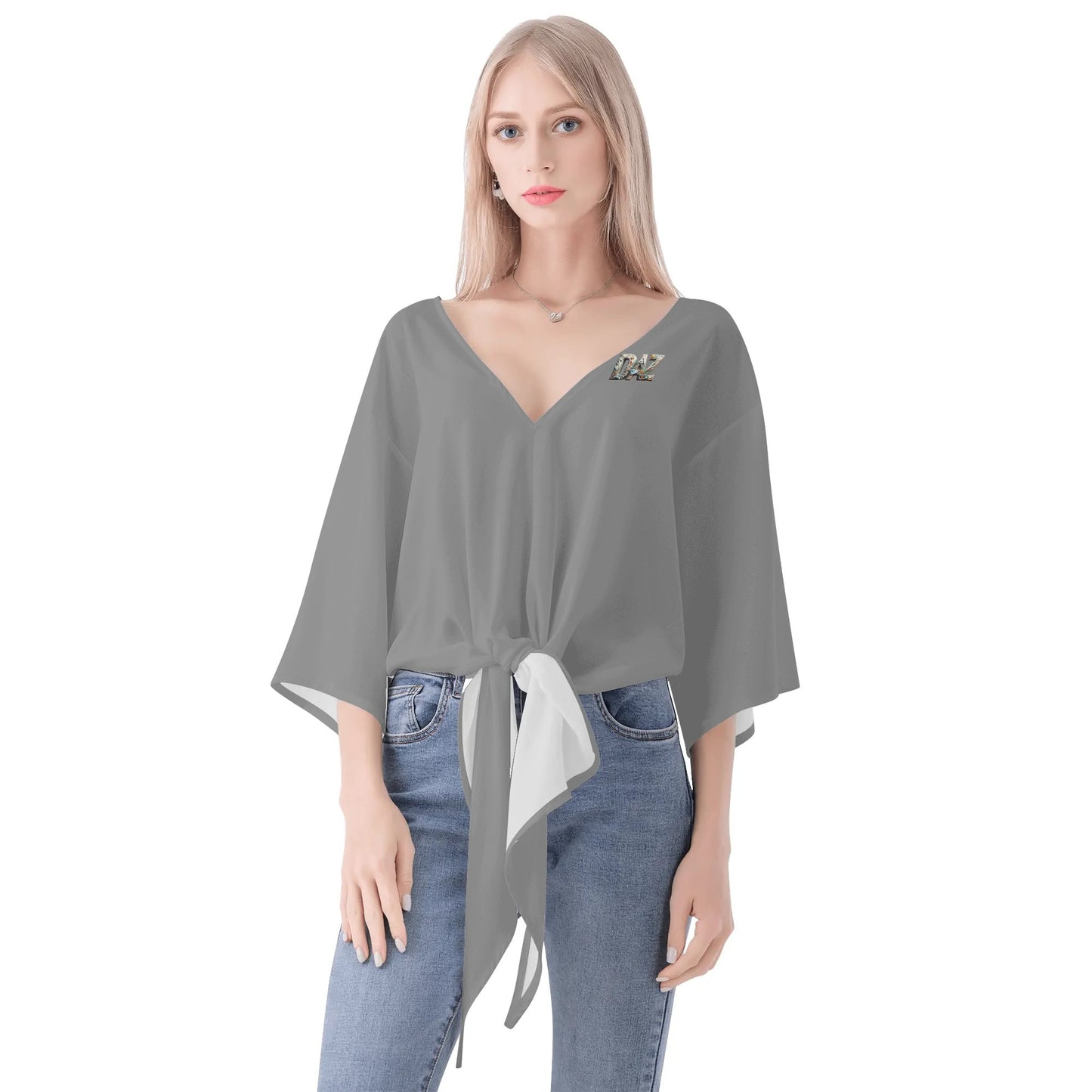 DAZ Premium Chiffon Blouse with Front Knot and V Neckline for Women