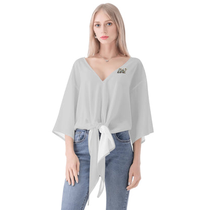 DAZ Premium Chiffon Blouse with Front Knot and V Neckline for Women