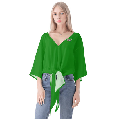 DAZ Premium Chiffon Blouse with Front Knot and V Neckline for Women