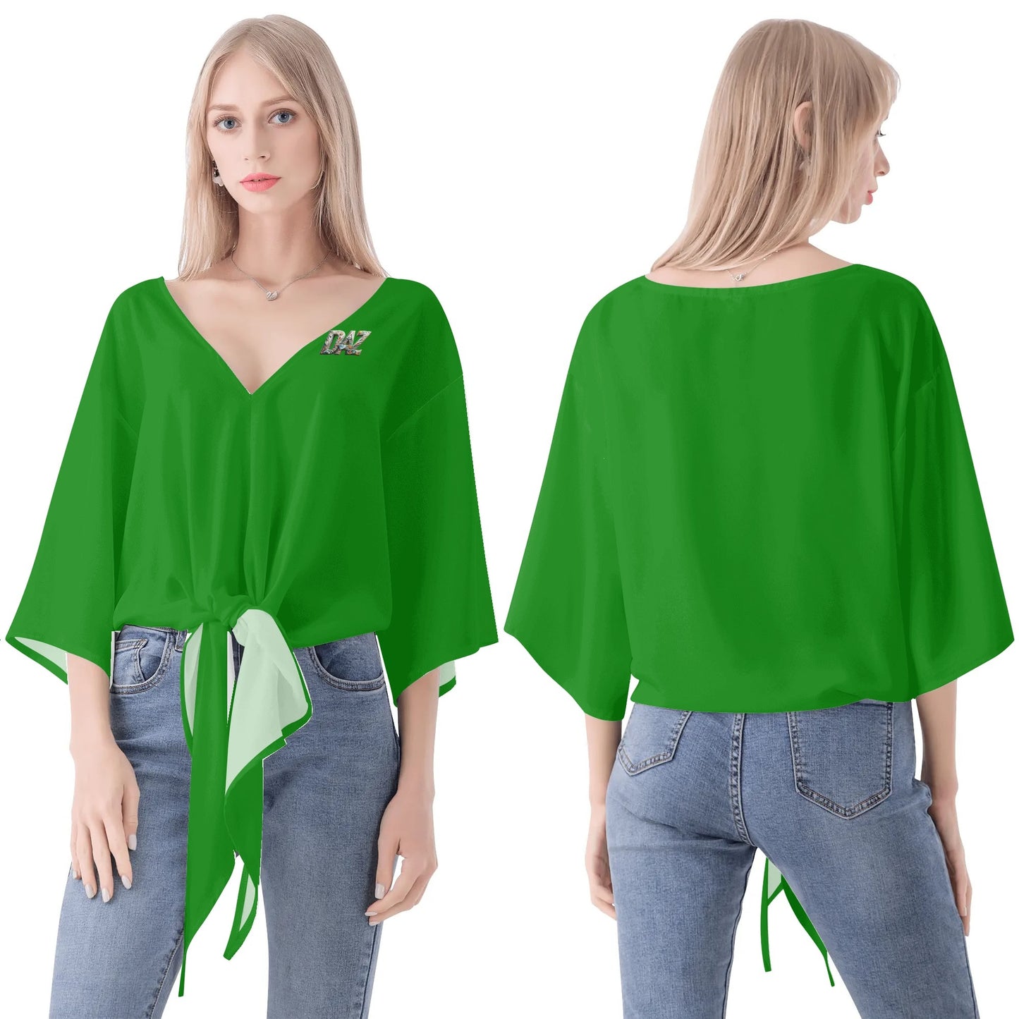 DAZ Premium Chiffon Blouse with Front Knot and V Neckline for Women