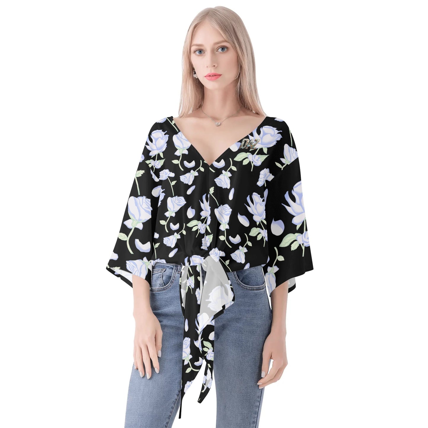 DAZ Premium Chiffon Blouse with Front Knot and V Neckline for Women