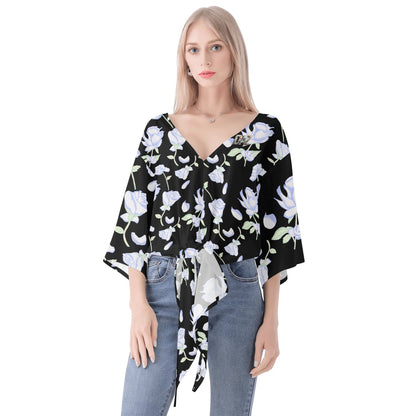 DAZ Premium Chiffon Blouse with Front Knot and V Neckline for Women