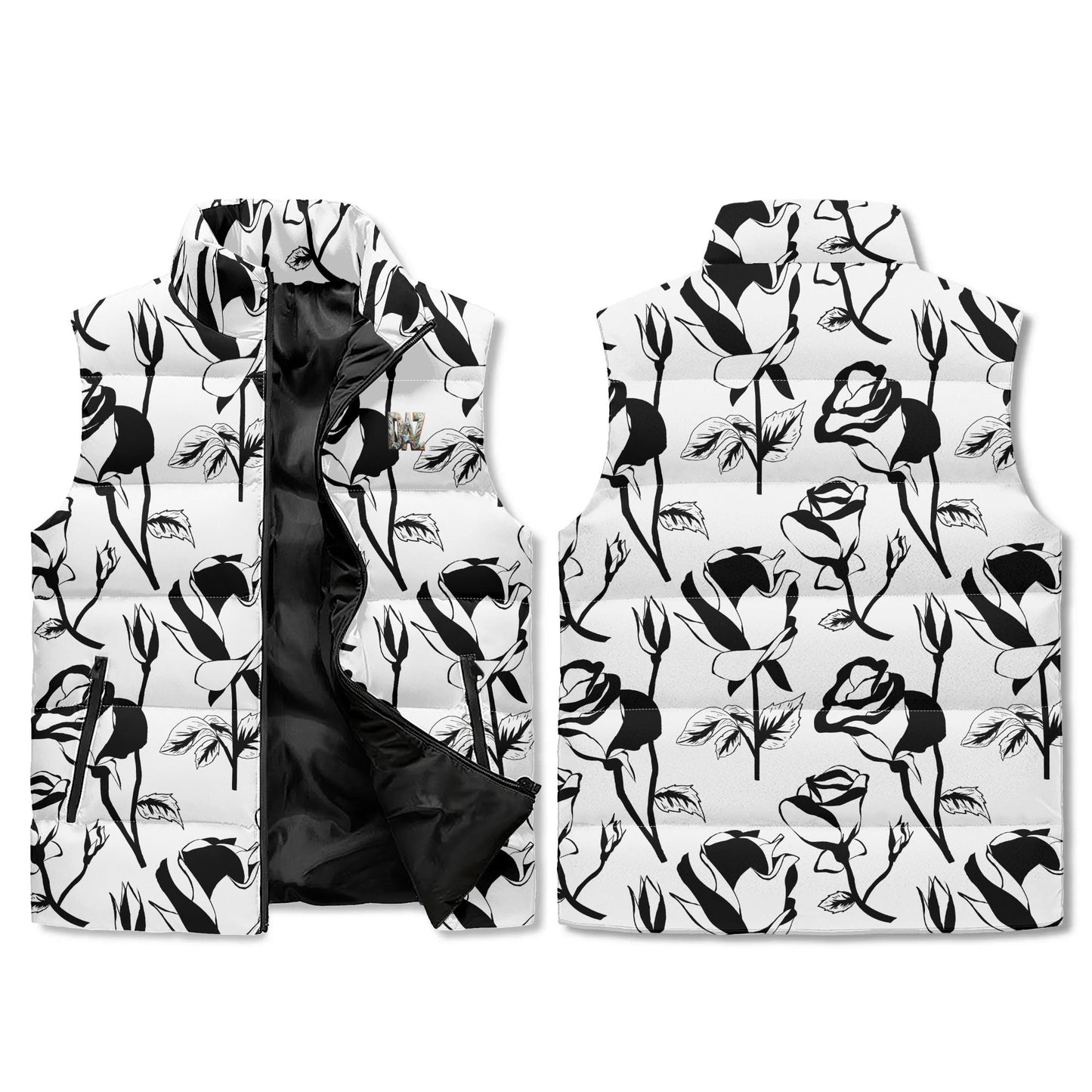 Unisex Lightweight Quilted Vest with High Neck and All Over Print with Zip