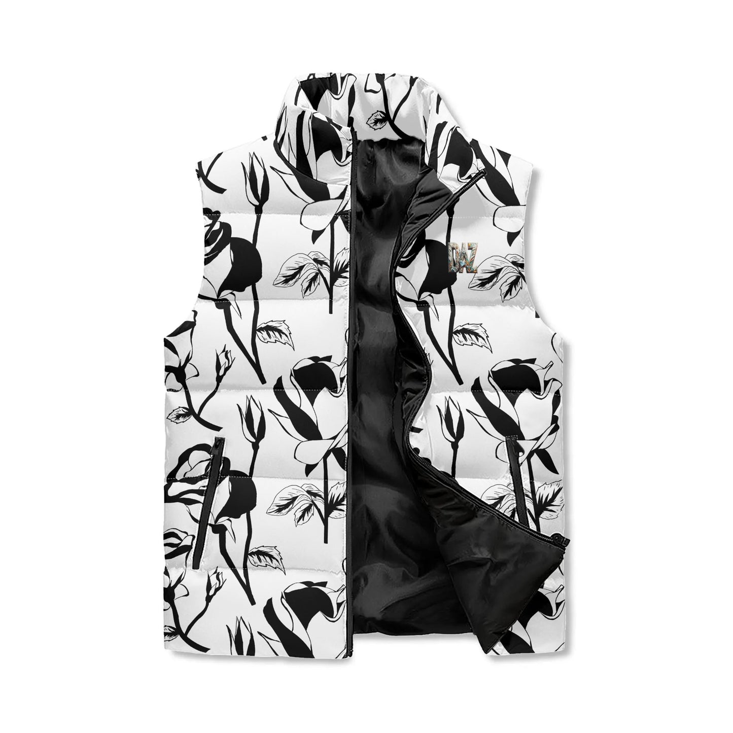 Unisex Lightweight Quilted Vest with High Neck and All Over Print with Zip