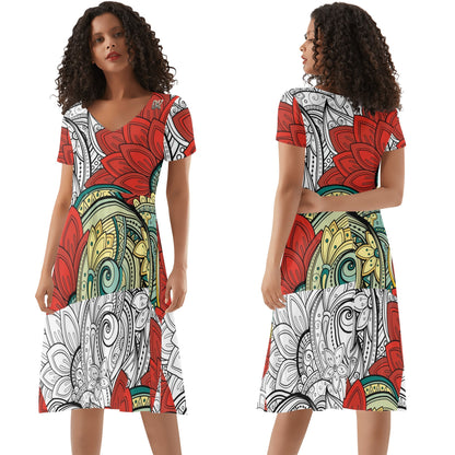 Vestido DAZ de lujo largo drapeado de manga corta para mujer